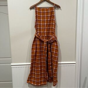 Plaid Cotton Spaghetti Strap Tie Waist Dress Size 3X